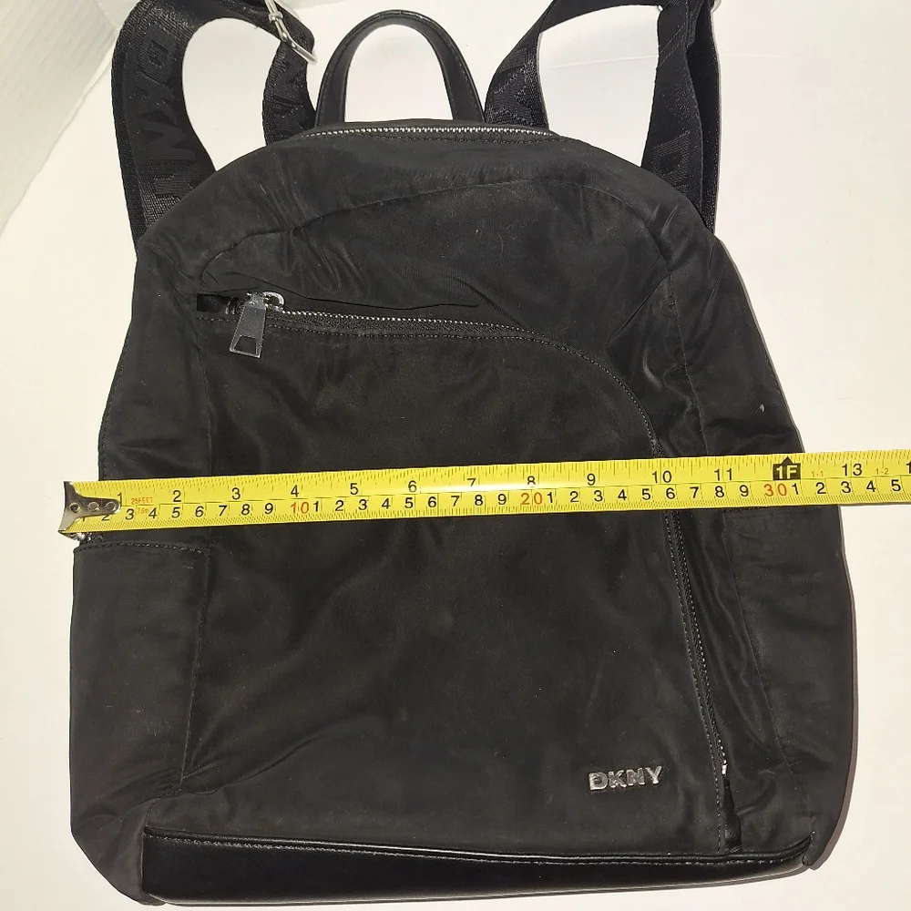 Dkny Black Faux Leather Soft Zip Multi Compartment Sport Backpack Guitar Strap